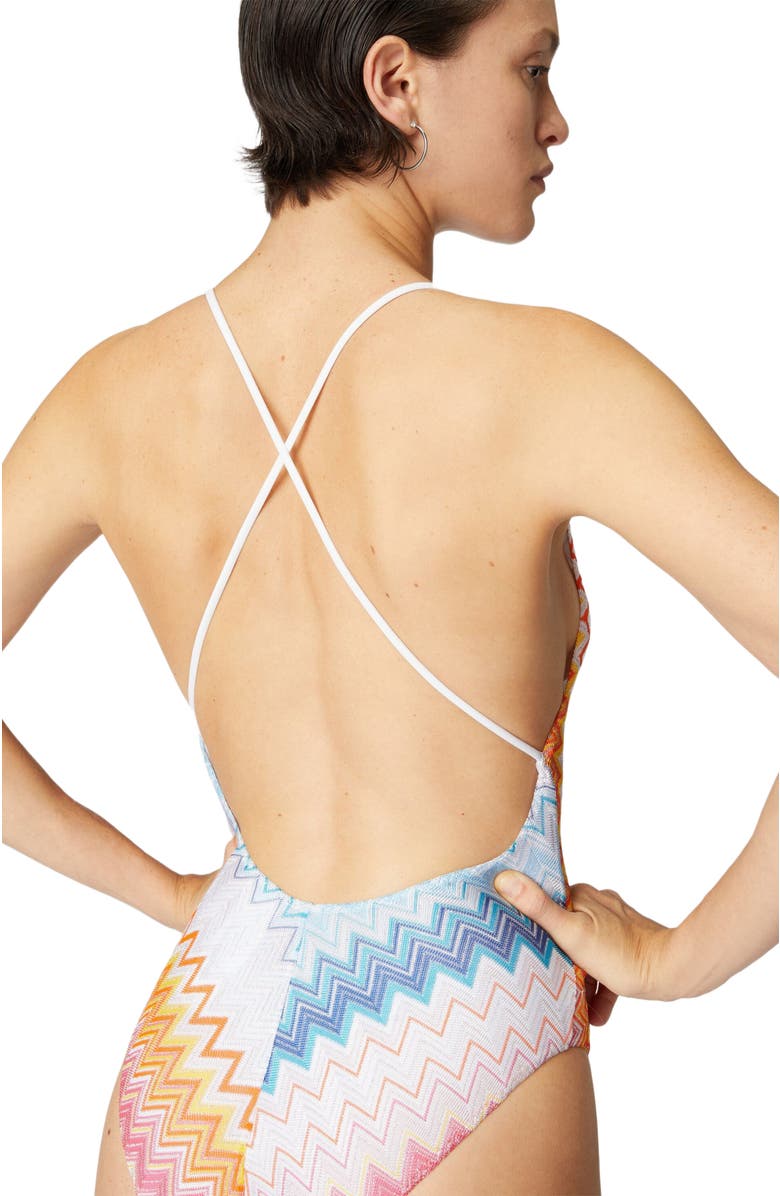 Missoni V-neck Viscose Blend Zigzag Lamé One-piece Swimsuit, Alternate, color, Multicoloured