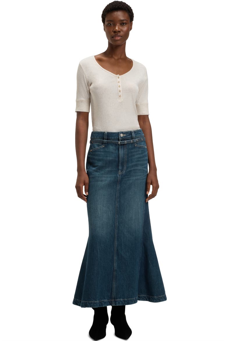 Peplum Denim Maxi Skirt, Alternate, color, GRN