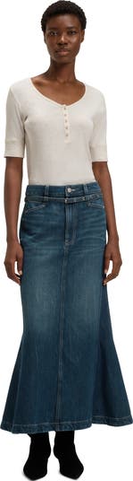 BOSS Peplum Denim Maxi Skirt | Nordstrom