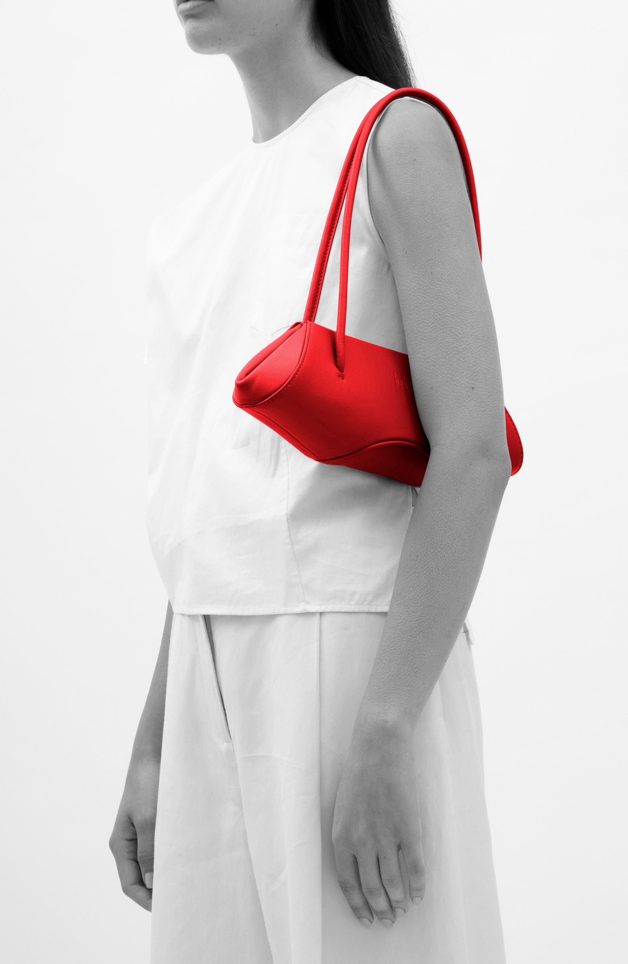 Mini Elizabeth Baguette Pebble Leather Shoulder Bag, Alternate, color, RED