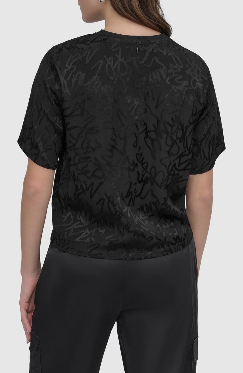 DKNY Scribble Logo Jacquard Top, Alternate, color, Black