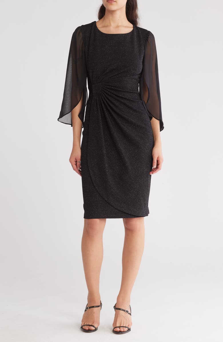 Connected Apparel Metallic Woven Chiffon Sleeve Shift Dress, Main, color,