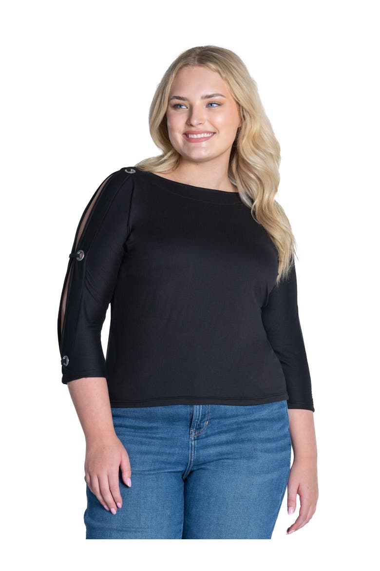 Grommet Cold Shoulder Jersey Top, Main, color, BLACK