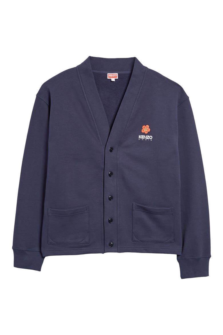 Boke Flower Graphic Fleece Cardigan, Alternate, color, 77 - MIDNIGHT BLUE