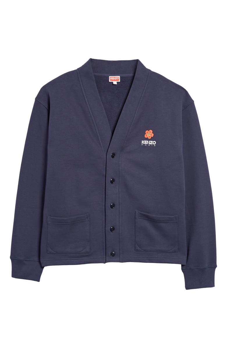 KENZO Boke Flower Graphic Fleece Cardigan, Alternate, color, 77 - Midnight Blue