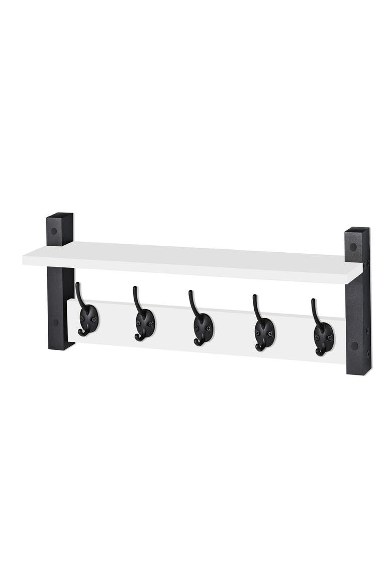 24-Inch Floating Wall Shelf with Hooks, Main, color, WHITE
