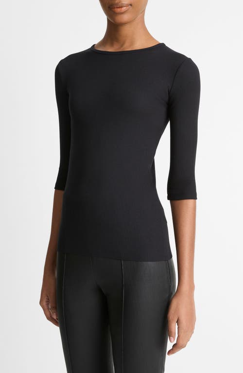 Vince Elbow-sleeve Crewneck Tee In Black