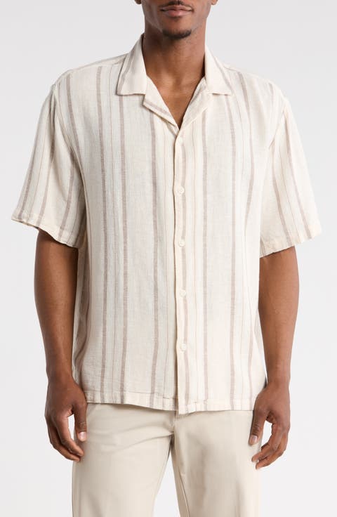 Stripe Linen Blend Camp Shirt