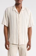 DENIM AND FLOWER Stripe Linen Blend Camp Shirt