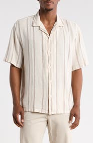 DENIM AND FLOWER Stripe Linen Blend Camp Shirt