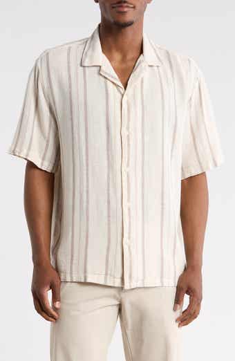 DENIM AND FLOWER Stripe Linen Blend Camp Shirt