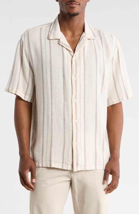 DENIM AND FLOWER Stripe Linen Blend Camp Shirt