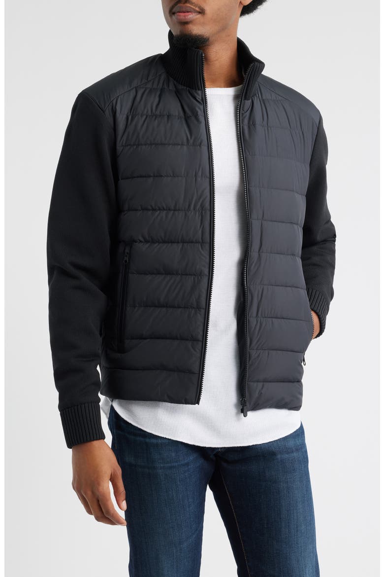 Sedum Water Repellent Mixed Media Jacket, Main, color, BLACK