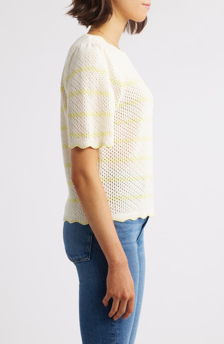 Wit & Wisdom Stripe Scallop Edge Short Sleeve Sweater, Alternate, color, Ivory/ Sunny Lime