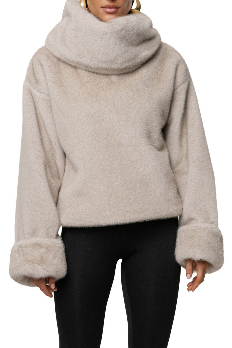 Turtleneck Faux Fur Pullover, Main, color, GRAY
