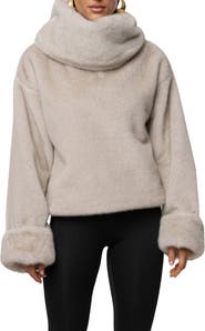 JLUXLABEL Turtleneck Faux Fur Pullover