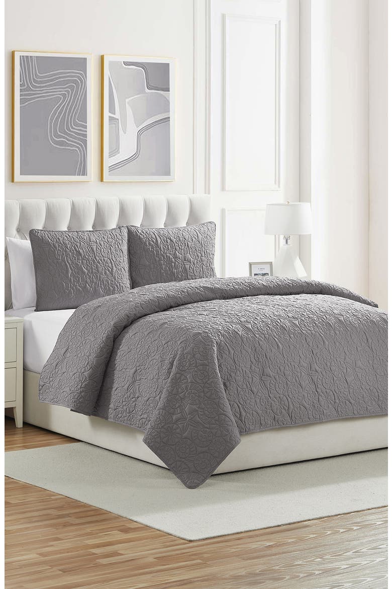 Seashell Solid 3-Piece Quilt Set, Alternate, color, GREY