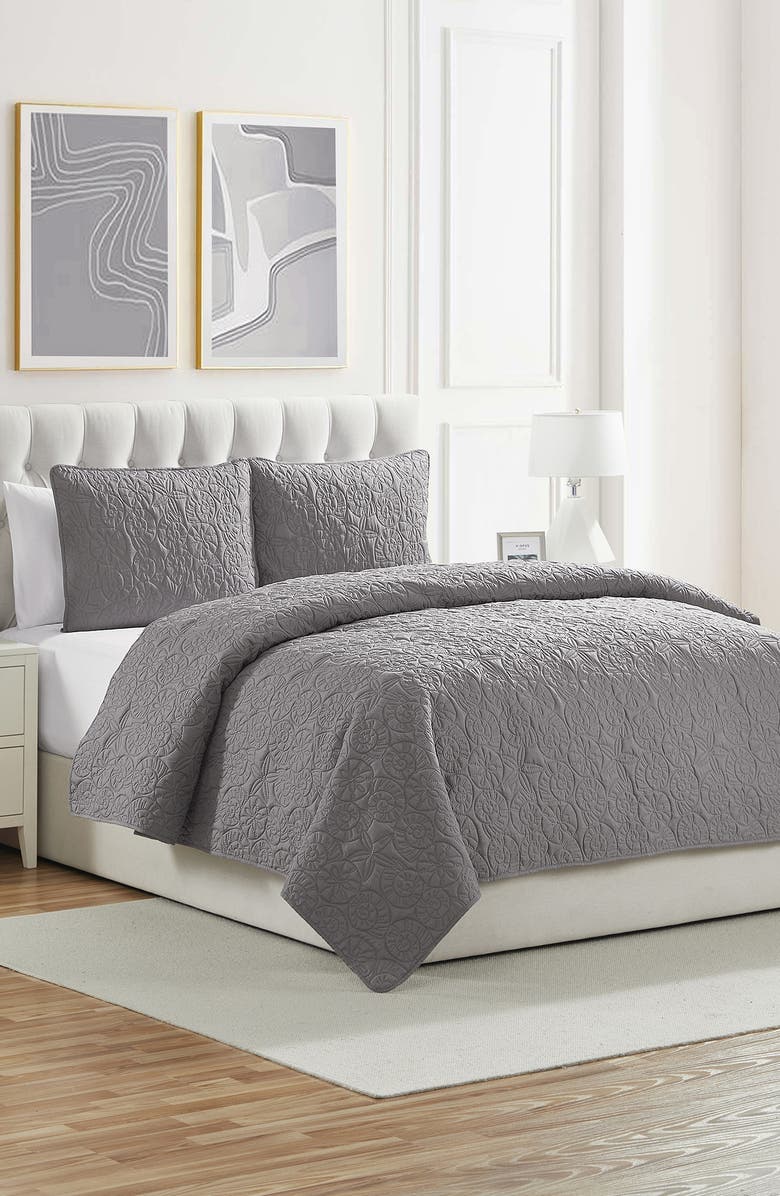 VCNY HOME Seashell Solid 3-Piece Quilt Set, Alternate, color, Grey