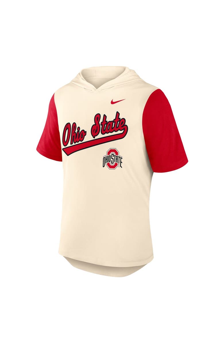 Nike Men's Nike Natural/Scarlet Ohio State Buckeyes Baseball Script Tri-Blend Performance Hoodie T-Shirt, Alternate, color, Natural