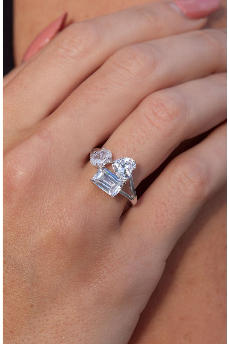 Rhodium Plated Sterling Silver Mixed Cubic Zirconia Ring, Alternate, color, WHITE