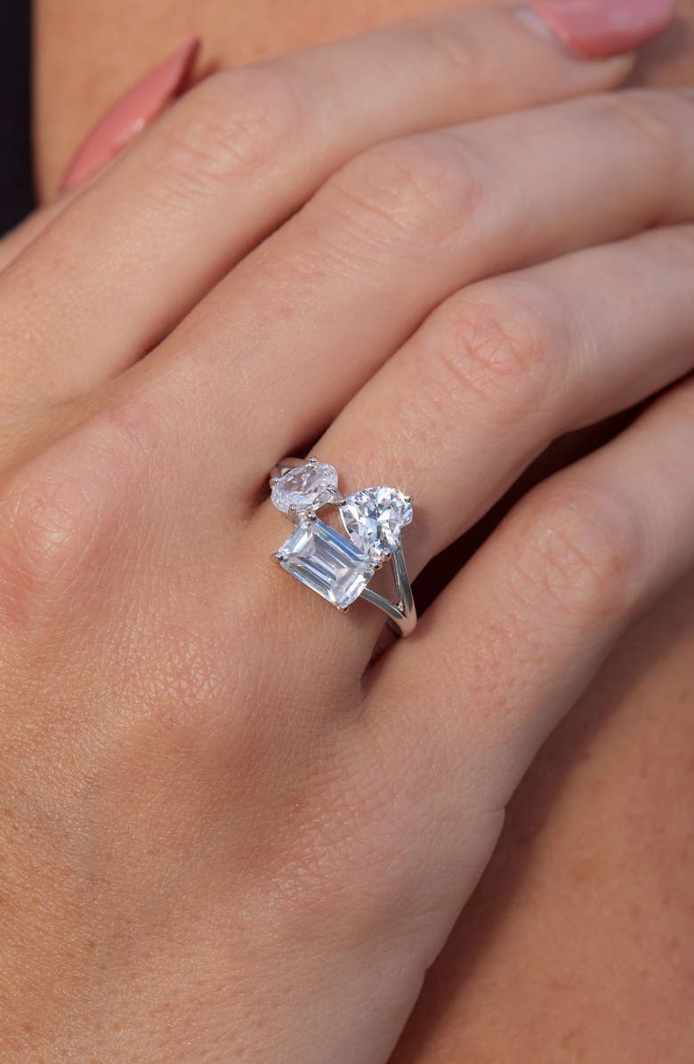 SAVVY CIE JEWELS Rhodium Plated Sterling Silver Mixed Cubic Zirconia Ring, Alternate, color, White