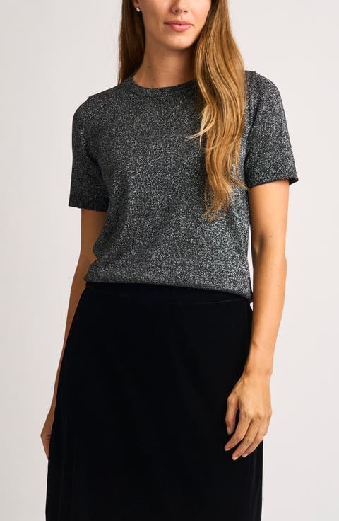 Metallic Short Sleeve Knit Top
