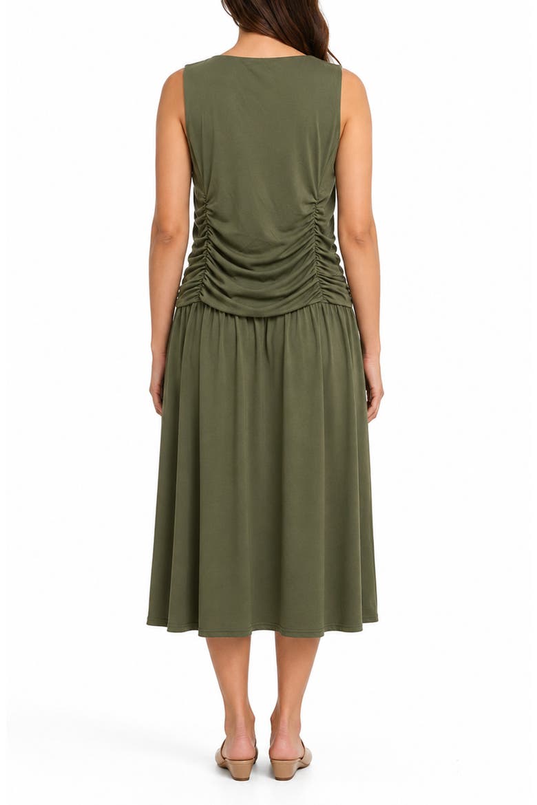 Ruched Sleeveless Drop Waist Midi Dress, Alternate, color, KALAMATA