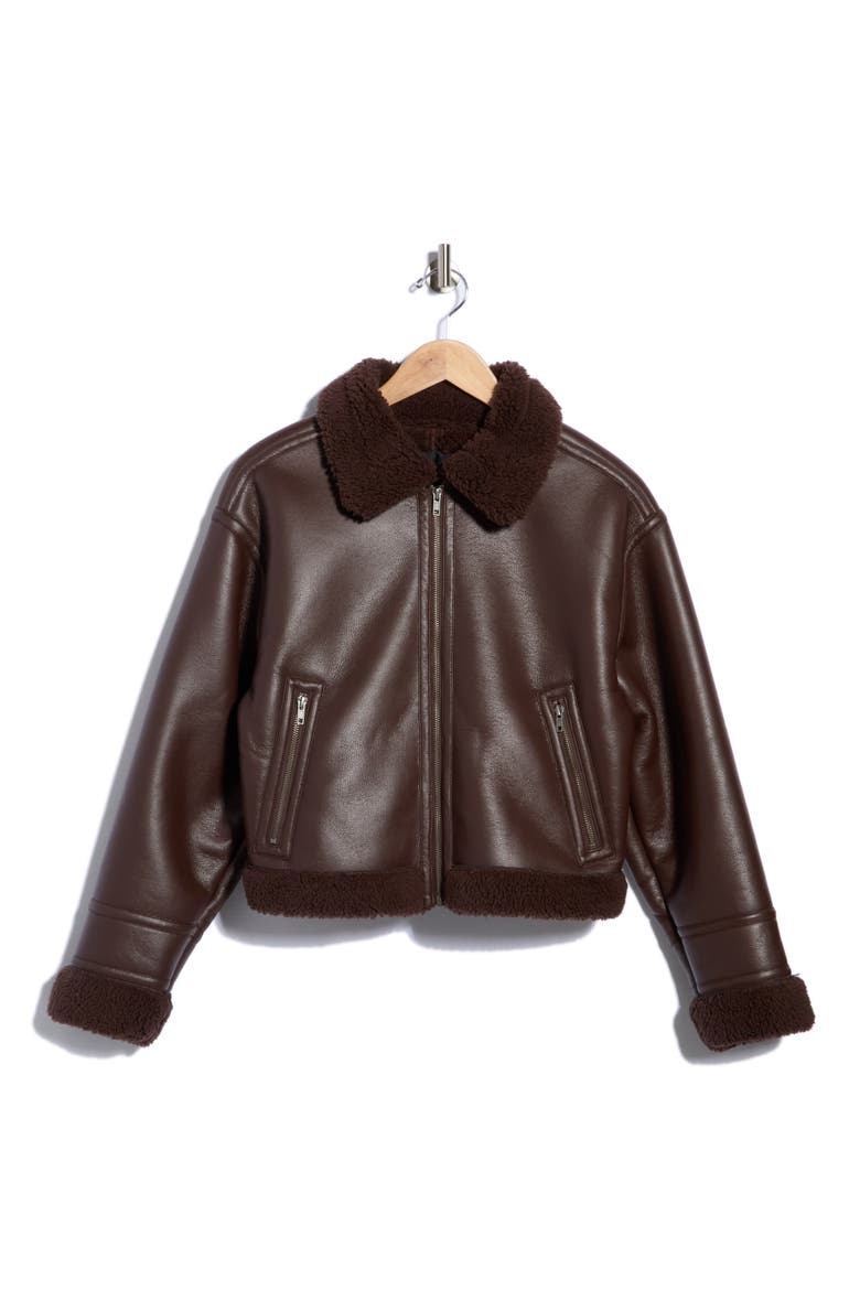 Faux Leather Moto Jacket, Alternate, color, DARK BROWN