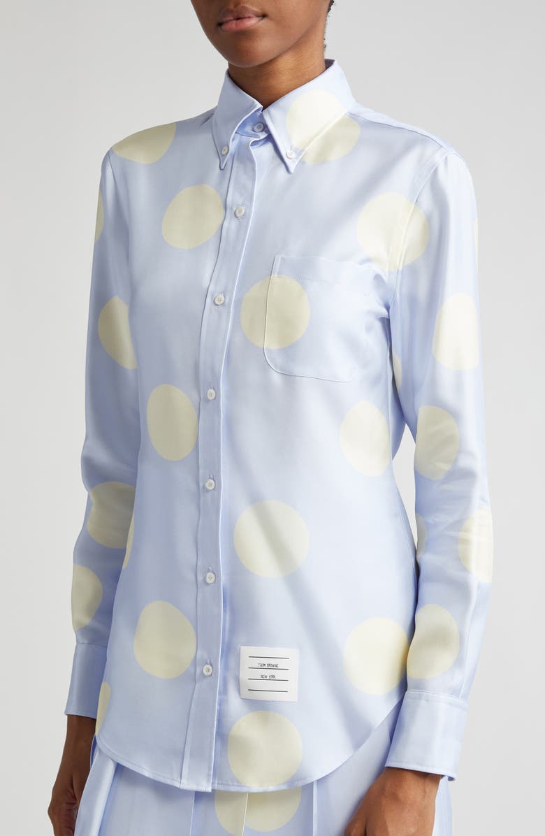 Thom Browne Polka Dot Silk Button-Down Shirt, Alternate, color, 