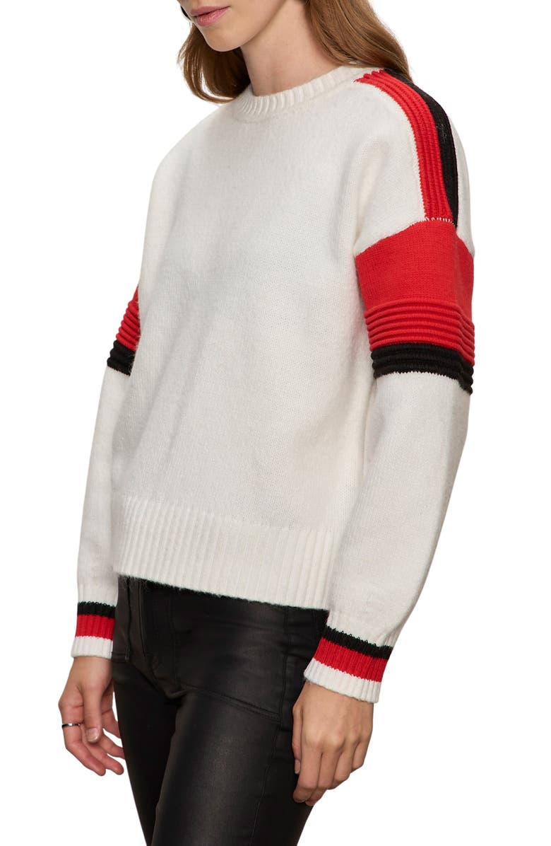 Sanctuary Sporty Stripe Crewneck Sweater, Alternate, color, Cherry Lacquer Red