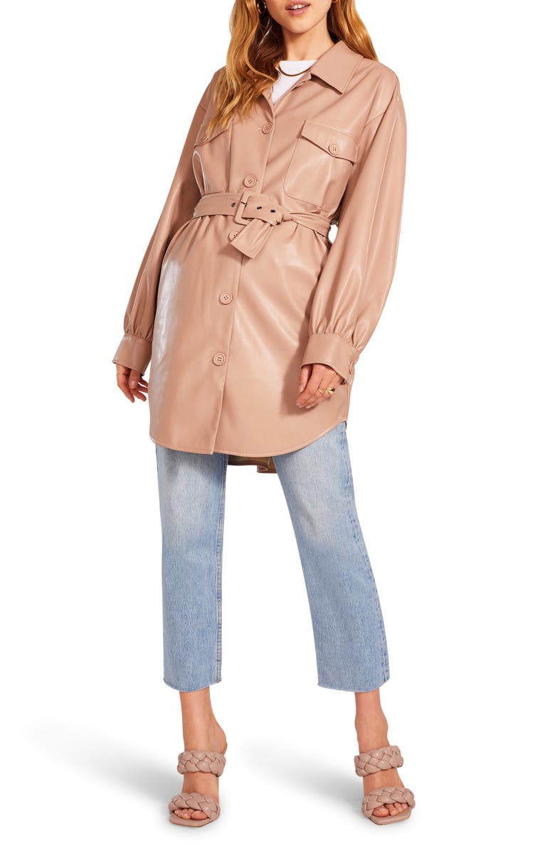 BB Dakota by Steve Madden Faux Leather Belted Shirt Jacket, Alternate, color, 