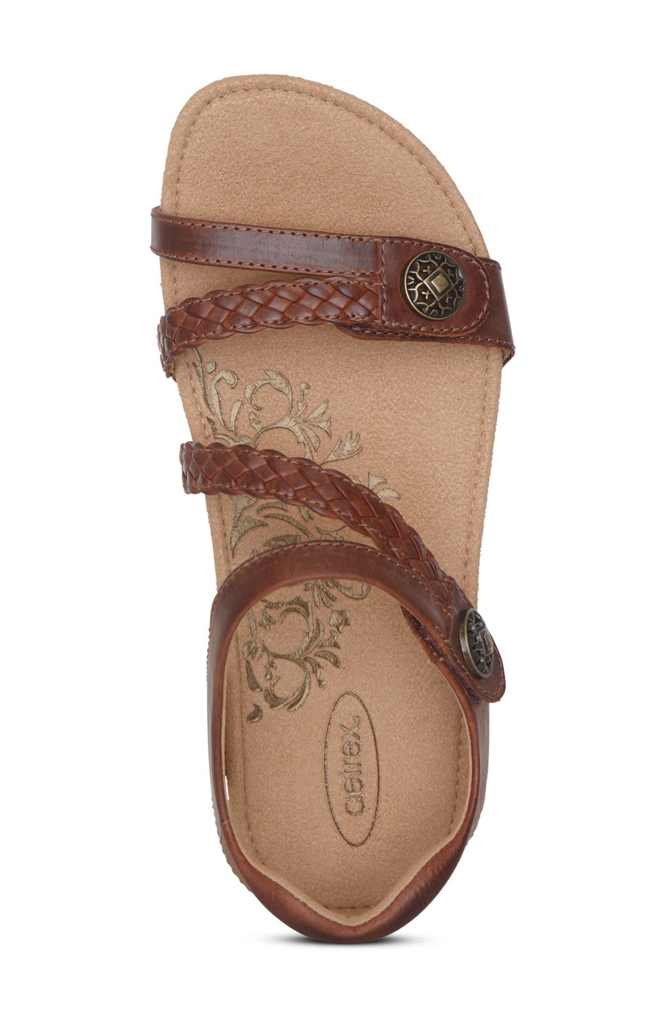 Aetrex Jillian Braided Leather Strap Sandal, Alternate, color, Walnut