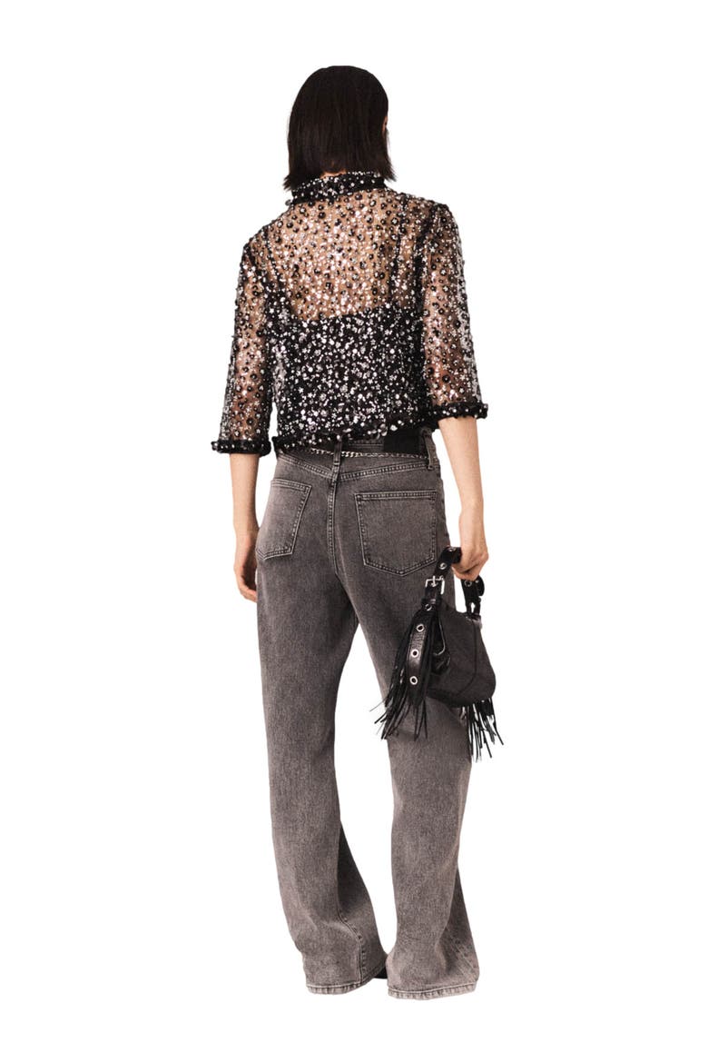 Floral rhinestone polo, Alternate, color, Black