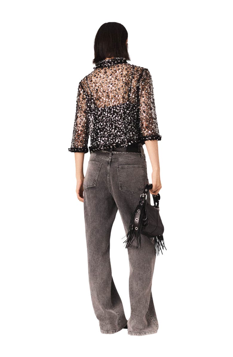 maje Floral rhinestone polo, Alternate, color, Black