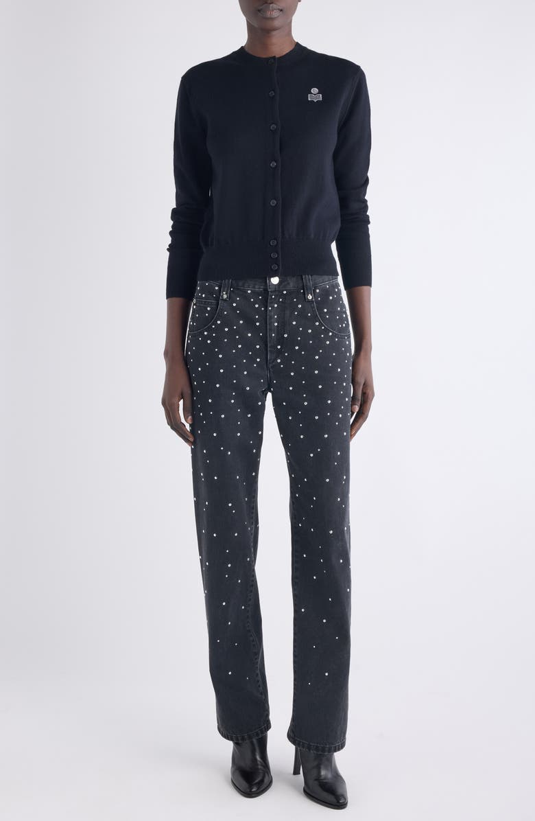 Isabel Marant Étoile Mona Embroidered Cardigan, Alternate, color, Black