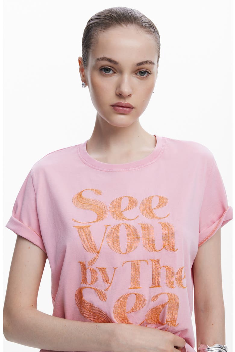 By the Sea Embroidered Cotton T-Shirt, Alternate, color, PINK