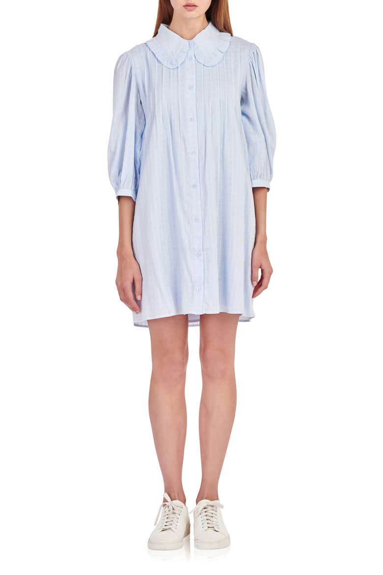 Ruffle Collar Cotton Blend Shirtdress, Main, color, POWDER BLUE