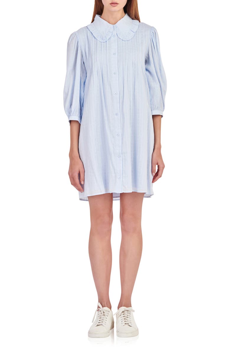 English Factory Ruffle Collar Cotton Blend Shirtdress, Main, color,