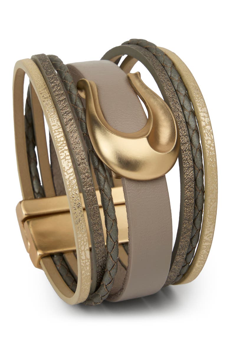 Horseshoe Charm Multistrand Bracelet, Main, color, GREY/ TAUPE MULTI