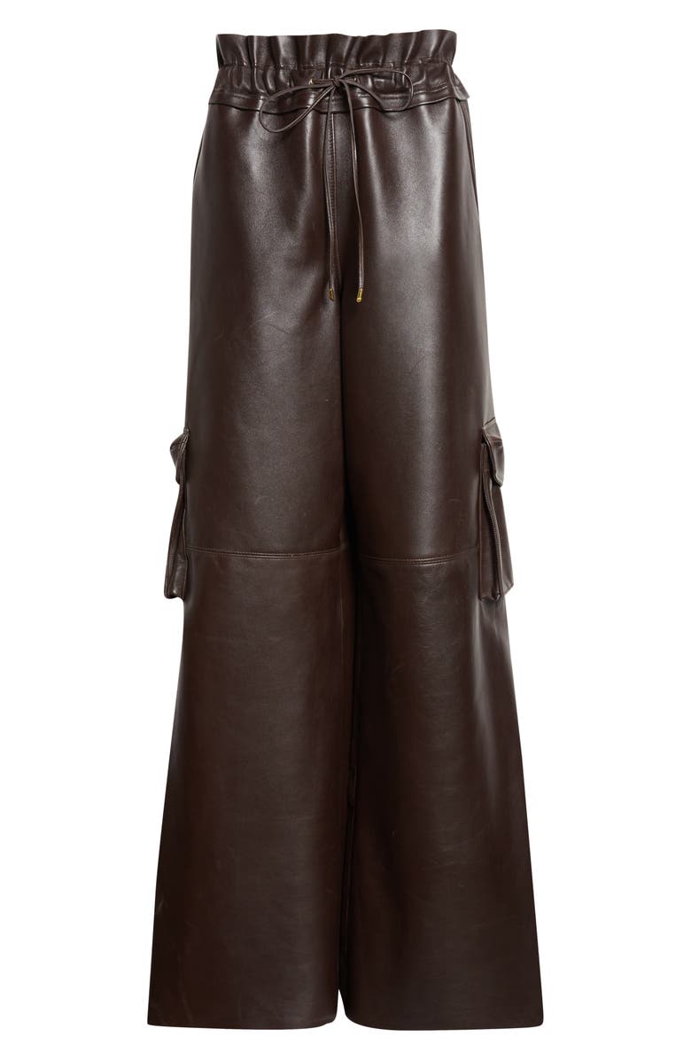 LaQuan Smith Utility Wide Leg Leather Pants, Alternate, color, Chocolate