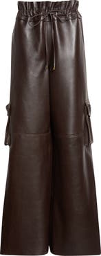 LaQuan Smith Utility Wide Leg Leather Pants