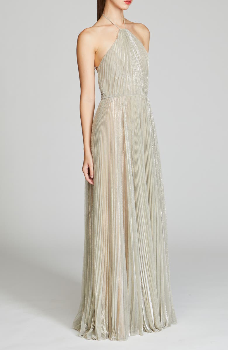 HALSTON Marisol Metallic Gown, Alternate, color, Pewter