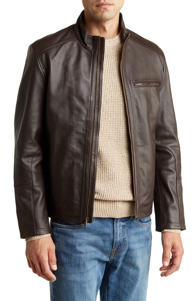 Cole Haan Classic Leather Moto Jacket, Main, color, Java