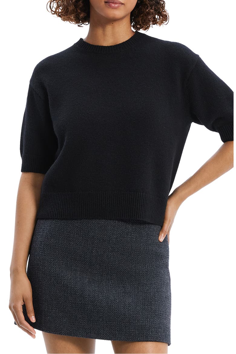 Short Sleeve Cashmere Sweater, Main, color, BLACK