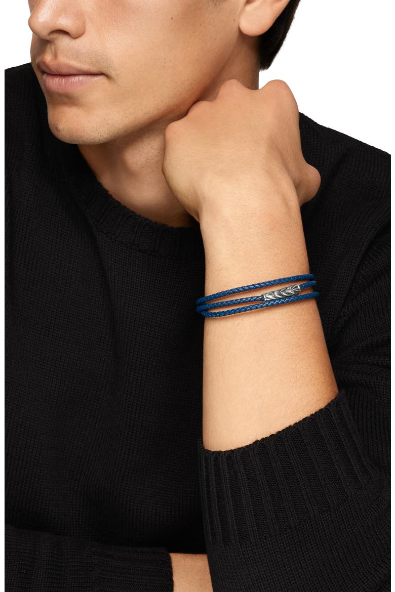 Sterling Silver Leather Bracelet, Alternate, color, BLUE