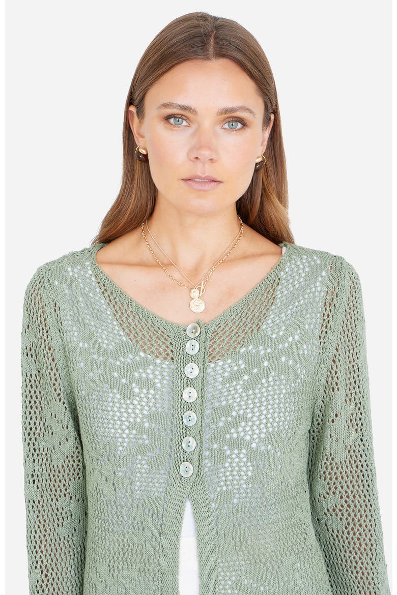 Flower Crochet Button Up Cardigan, Alternate, color, Sage Green