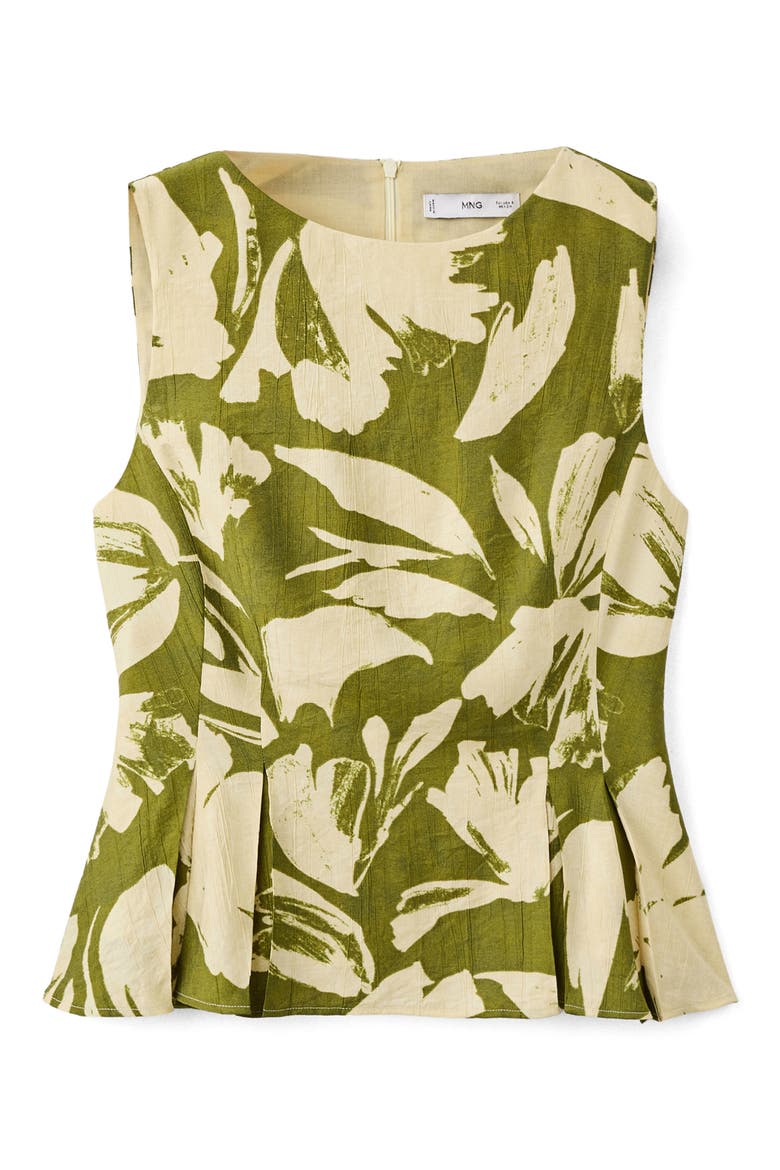 Printed Peplum Top, Alternate, color, GREEN