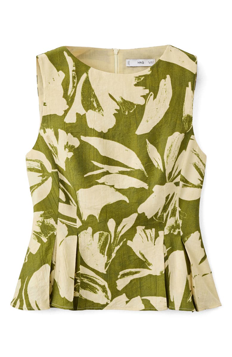 MANGO Printed Peplum Top, Alternate, color, Green