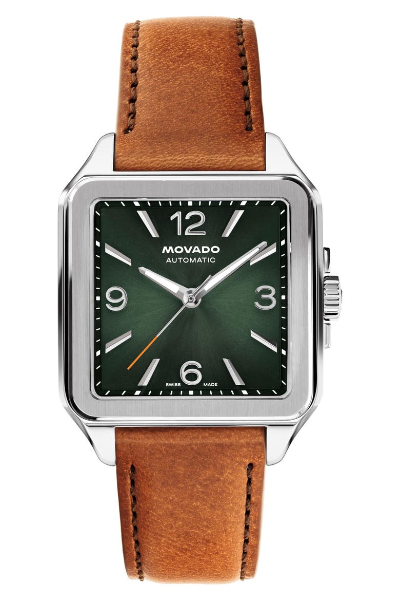 The Heritage 1917 Leather Strap Watch, 35mm x 45.2mm, Main, color, GREEN