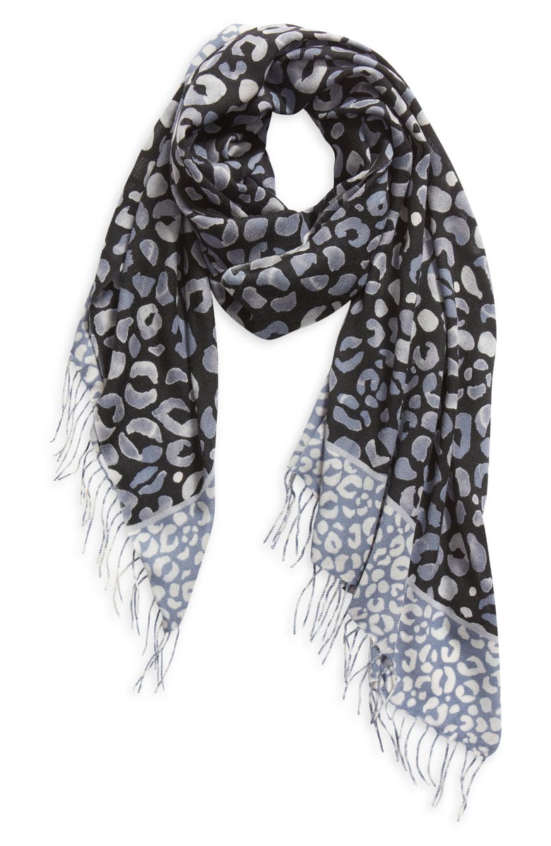 Nordstrom Tissue Print Wool & Cashmere Wrap Scarf, Alternate, color, Black- Grey Leopard Haze